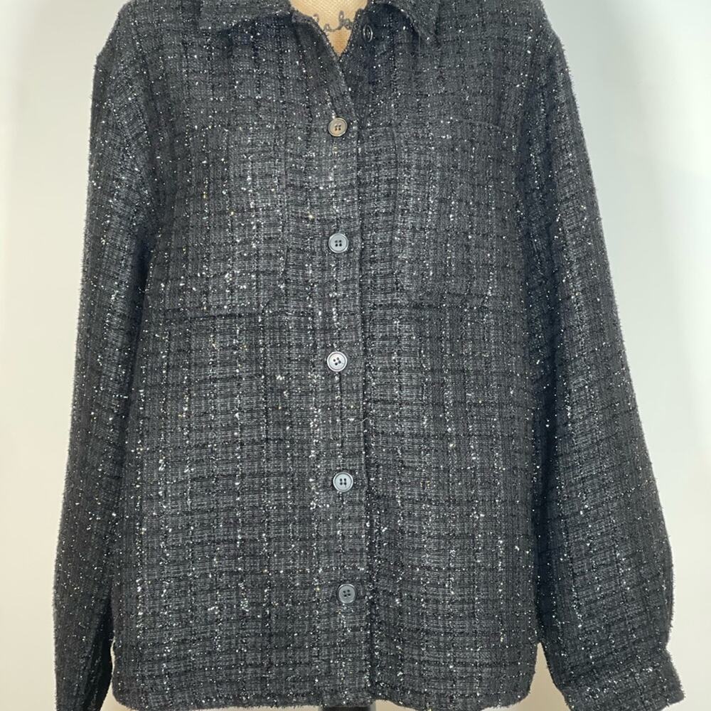 NWT Mi Ami Size L Black Shacket with Light Sparkle & AVEC Stretch Bracelets